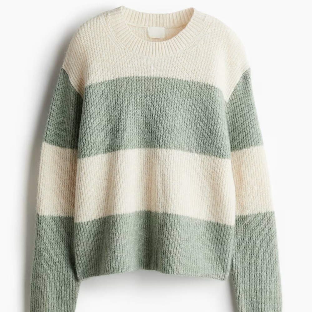 H&M Wool Rib-Knit Wide Stripe Sweater M